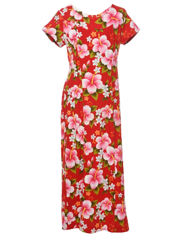 1970s Floral Print Maxi Dress - S