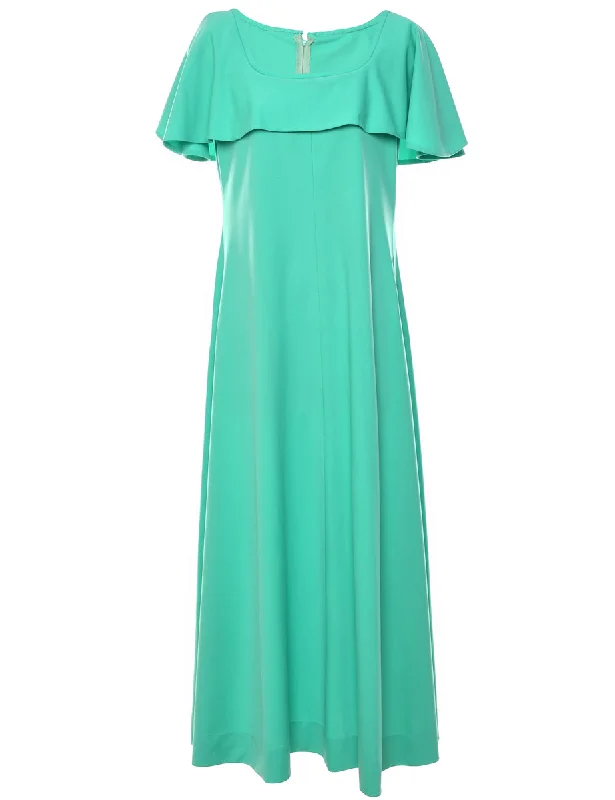 1970s Green Ruffled Maxi Dress - M