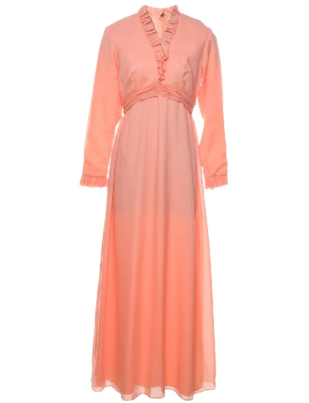 1970s Pale Pink Ruffled Maxi Dress - M