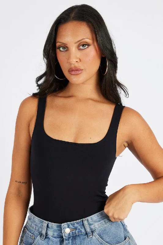 Black Bodysuit Scoop Neck Seamless