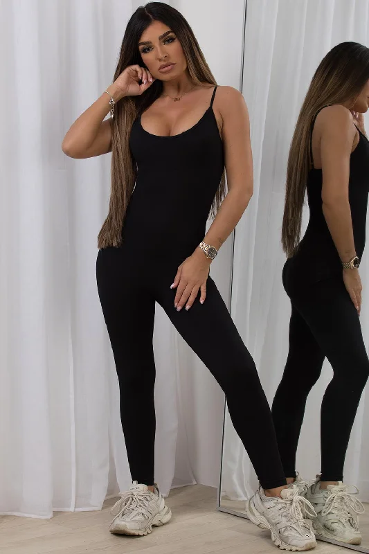 Black Unitard Rib Jumpsuit