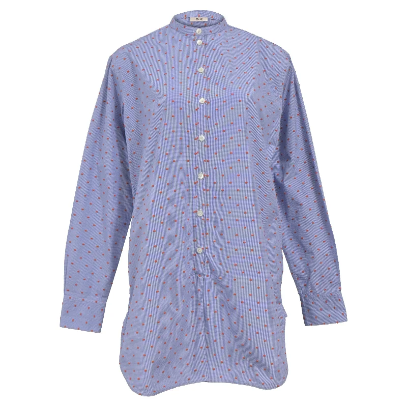 Celine Polka Dot Print Mock Neck Tunic in Light Blue Cotton