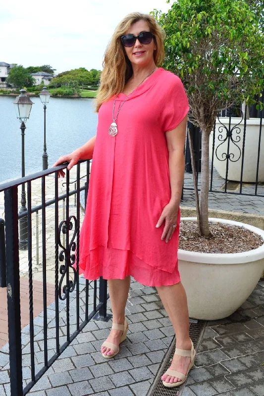 Coral Drop shoulder Tunic Dress