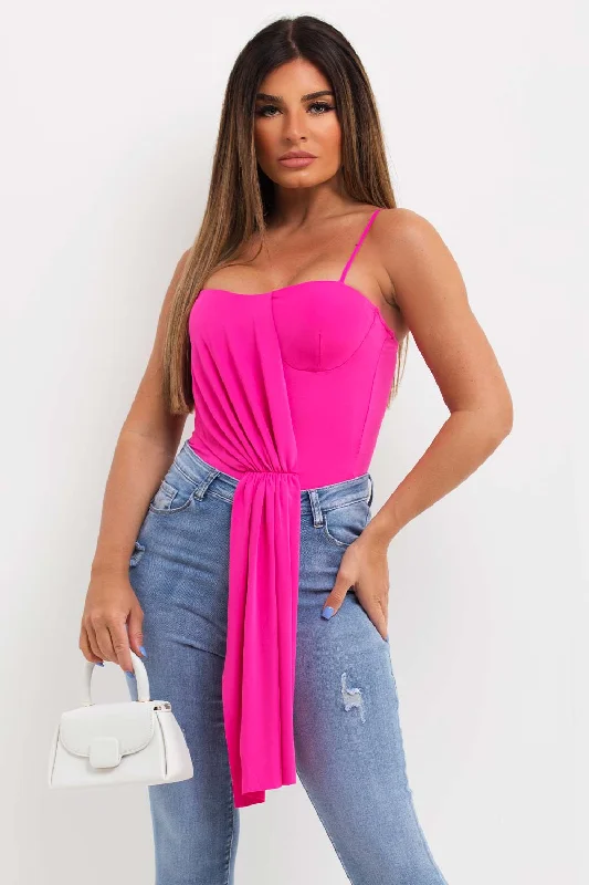 Going Out Bodysuit Top With Drape Detail Pink