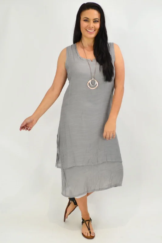 Grey V Sleeveless Layered Tunic Dress