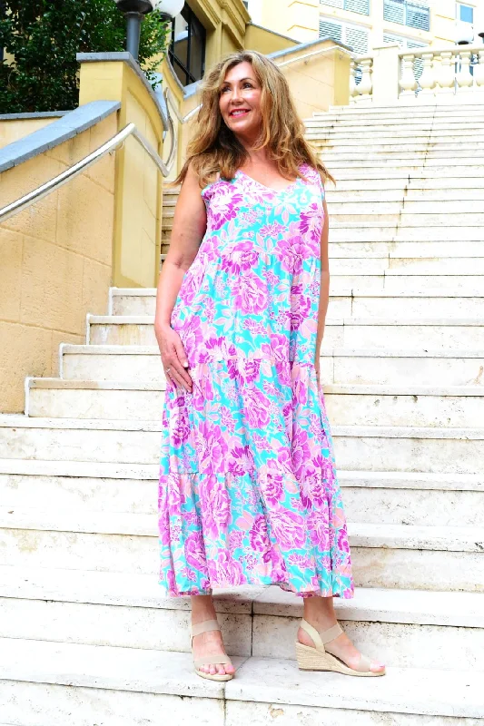 Hibiscus Tiered Long Tunic Maxi Dress