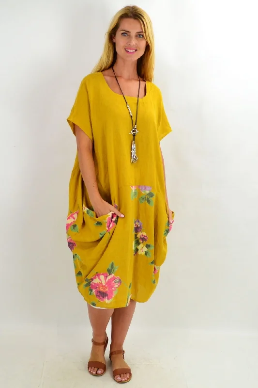 Mustard Hibiscus Floral Tunic Dress