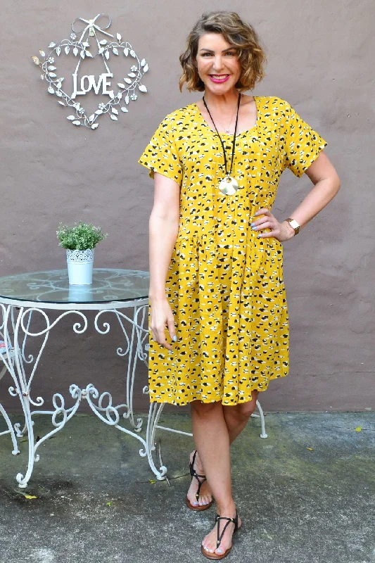 Mustard Peasant Tunic Dress