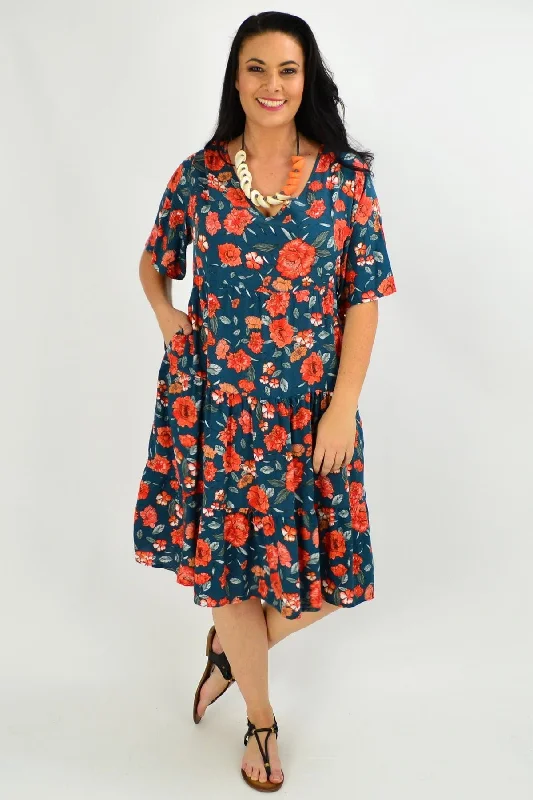 Orange Floral Tiered Tunic Dress