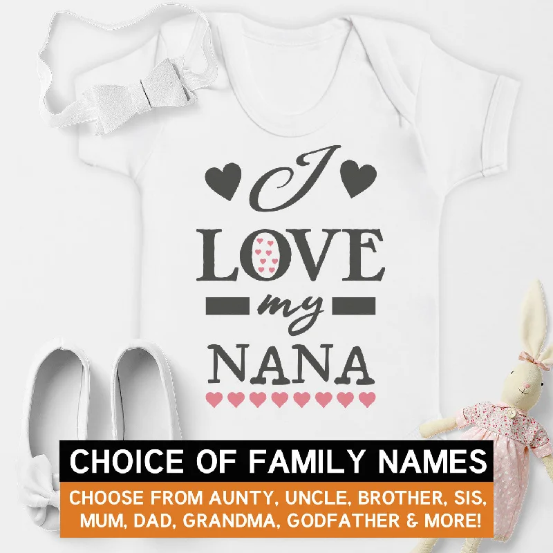 Pick A Family Name - I Heart My Pink Heart Mummy, Auntie, Grandad and more Bold - Baby Bodysuit