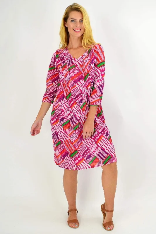 Pink Abstract Print One Summer Tunic Dress