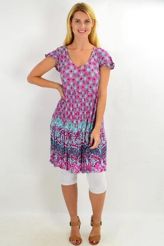 Pink Tucson Tile Crinkle Tunic Dress