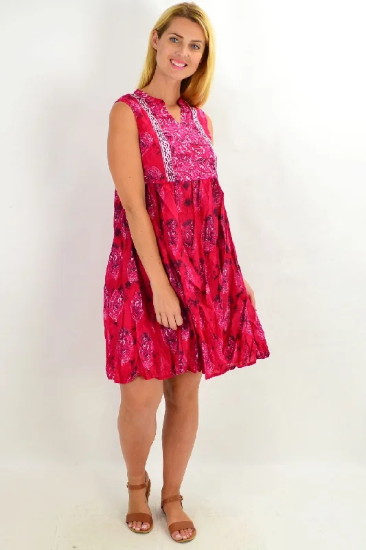 Pinkie Red Paisley Chinese Collar Tunic Dress