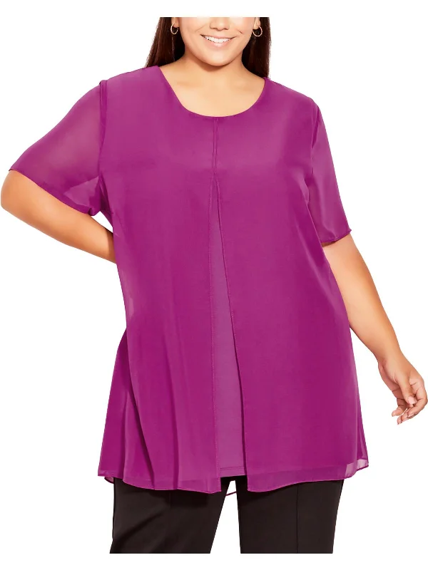 Plus Liv Womens Overlay Boatneck Tunic Top