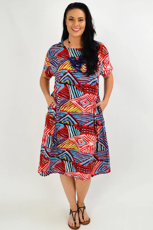 Red Multicolour Shift Tunic Dress