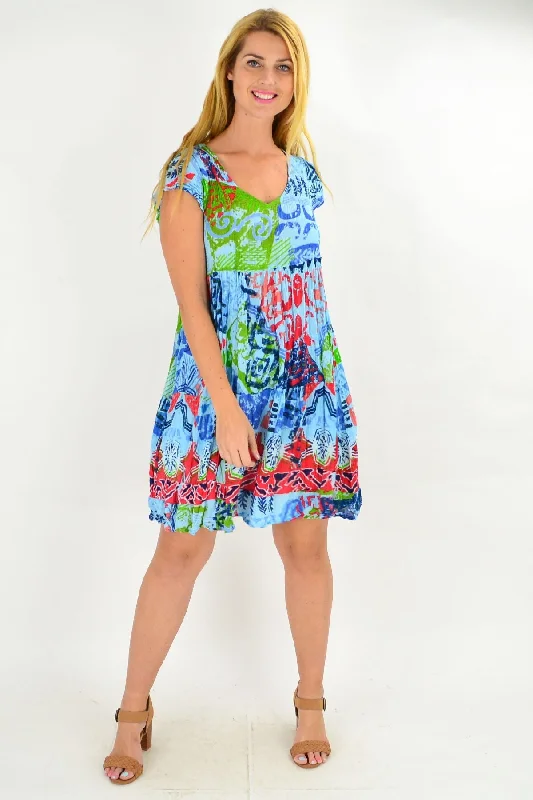 Sky Blue Abstract Floaty Tunic Dress