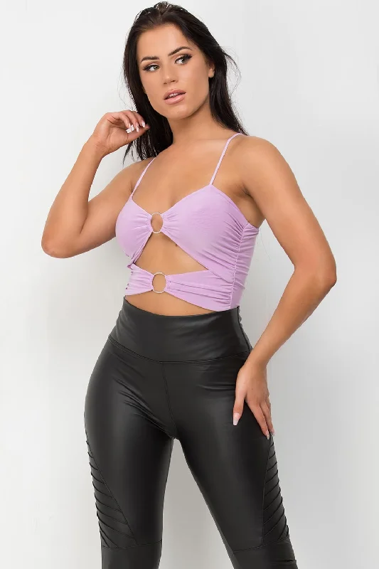 Slinky Cut Out Ring Detail Bodysuit Lilac