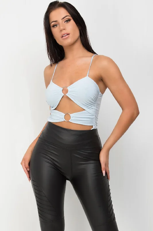 Slinky Cut Out Ring Detail Bodysuit Sky Blue