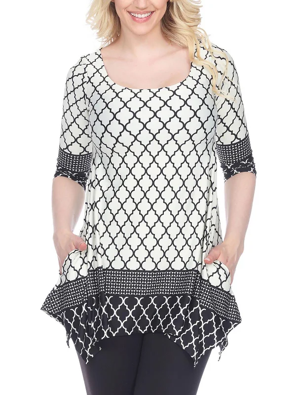 Womens Printed Elbow Sleeve Tunic Top