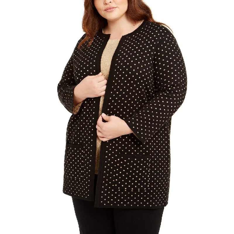 Anne Klein Women's Plus Size Metallic Polka-Dot Cardigan Sweater Black Size 2 Extra Large