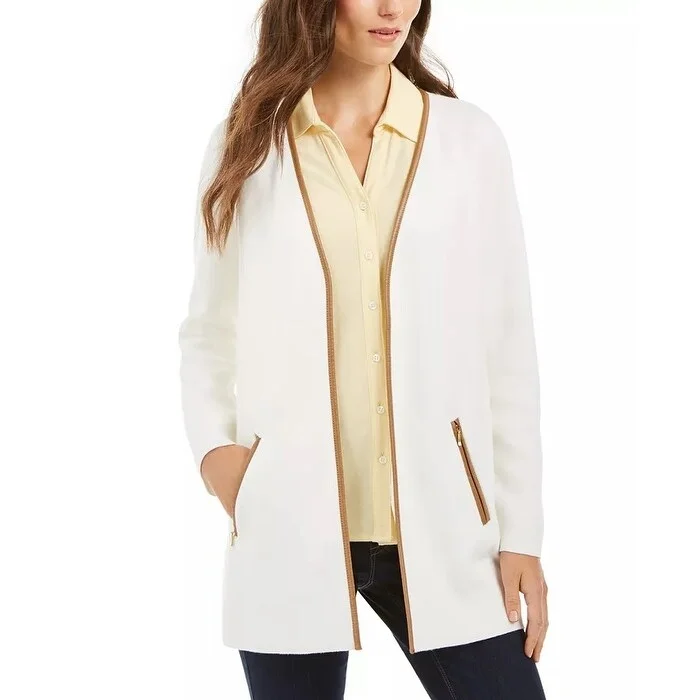 Charter Club Women's Milano Cotton Open-Front Cardigan White Size Large