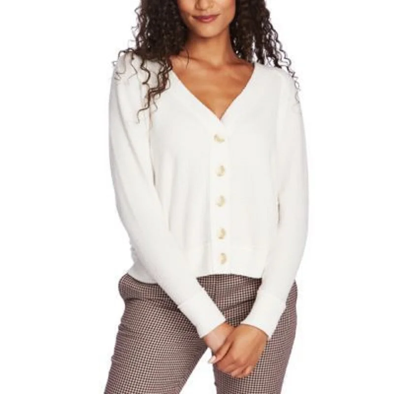 1.STATE Women's V-Neck Cardigan Sweater White Size Small