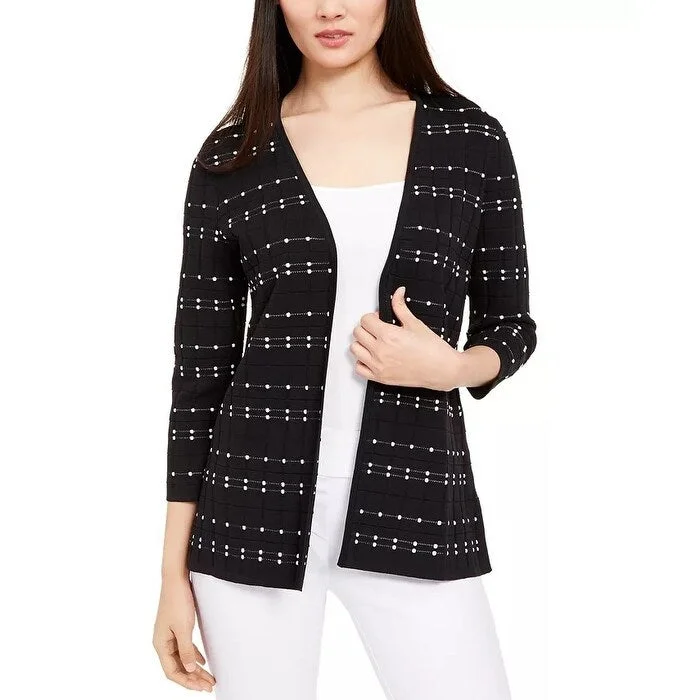 Alfani Women's Dot Stitch Open Front Cardigan Black Size Petite Small - Petite Small