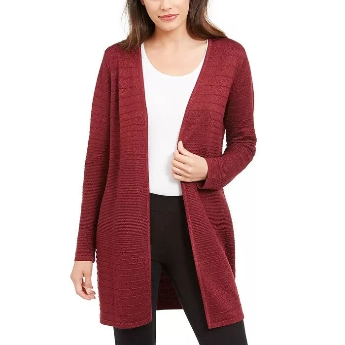 Alfani Women's Metallic Open-Front Cardigan Red Size Large