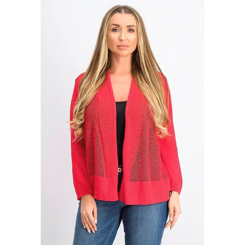 Alfani Women's Mixed Stitch Open Front Linen Blend Cardigan Red Size Small