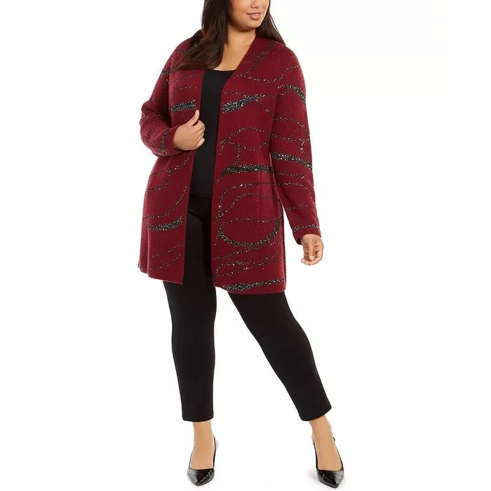 Alfani Women's Plus Sequin Swirl Cardigan Sweater Red Size 3X