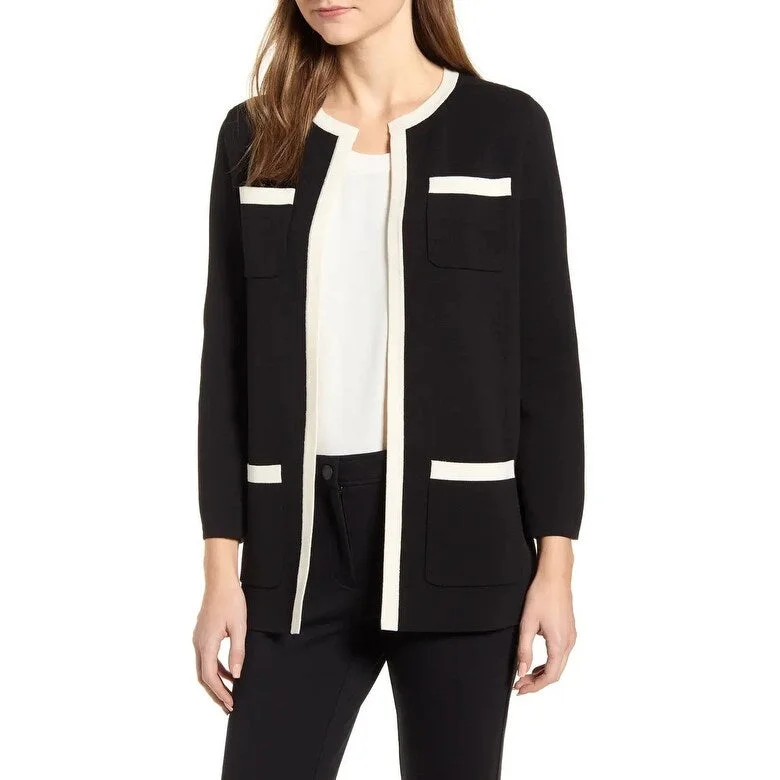 Anne Klein Women's Paris Open Front Cotton Blend Cardigan Black Size S