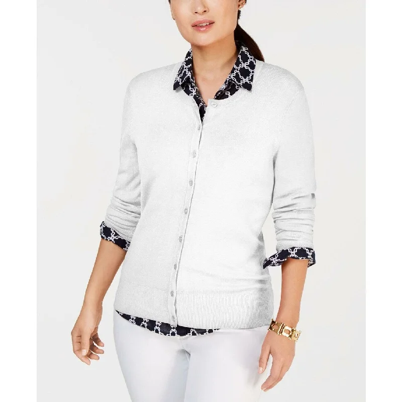 Charter Club Women's Long-Sleeve Button-Front Cardigan White Size Large