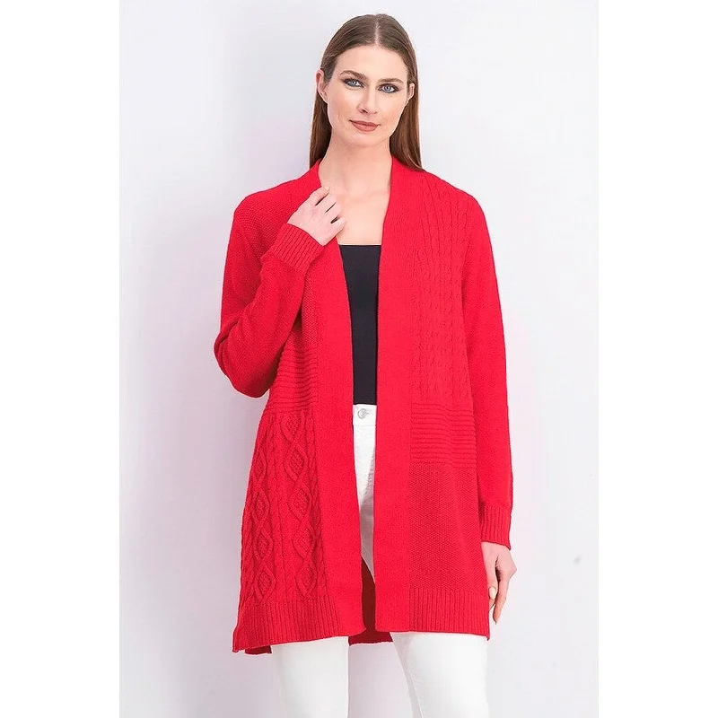 Charter Club Women's Petite Patchwork Cardigan Ravishing Red Size Small