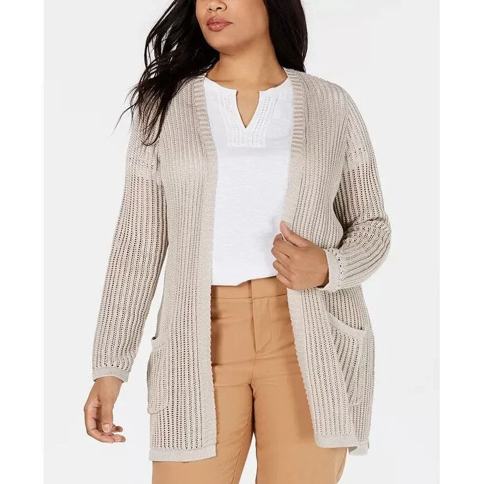 Charter Club Women's Plus Metallic Cardigan Beige Size 3X