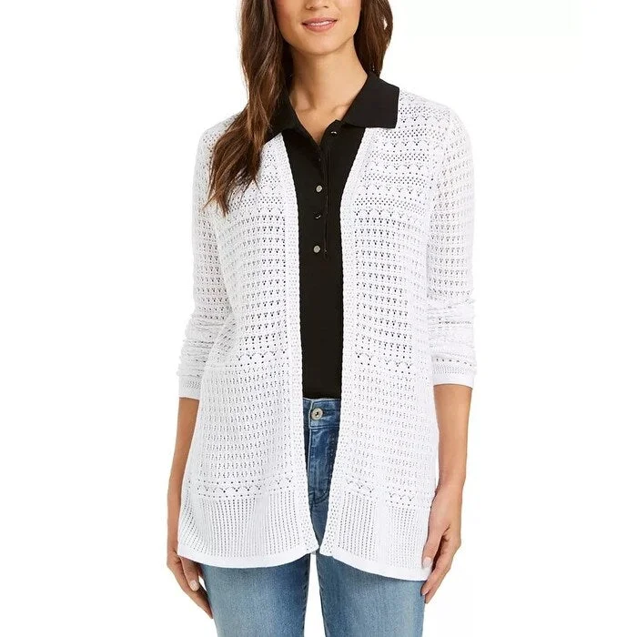 Charter Club Women's Pointelle-Knit Open-Front Cardigan White Size Extra Large - X-Large