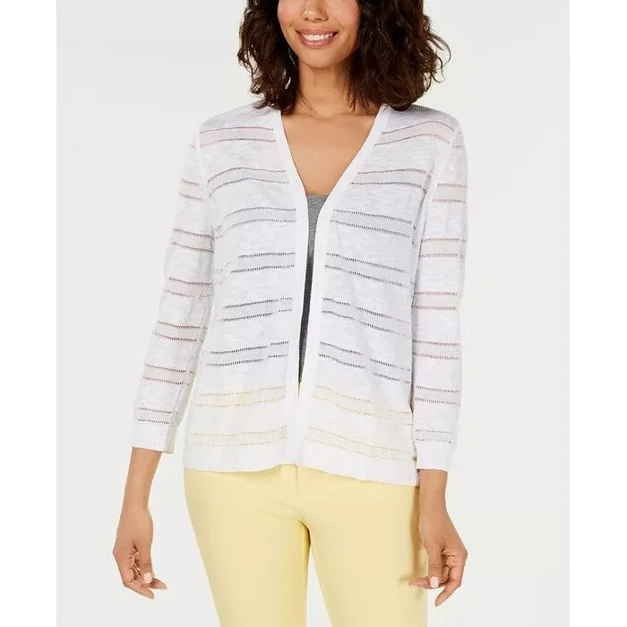 Charter Club Women's Pointelle-Striped Cardigan White Size Large