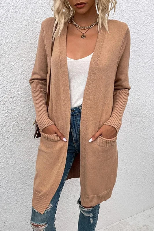 OPEN FRONT SIDE POCKETS BASIC CARDIGAN