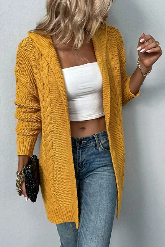 WOMENS KNITTED OPEN FRONT HOODY CARDIGAN