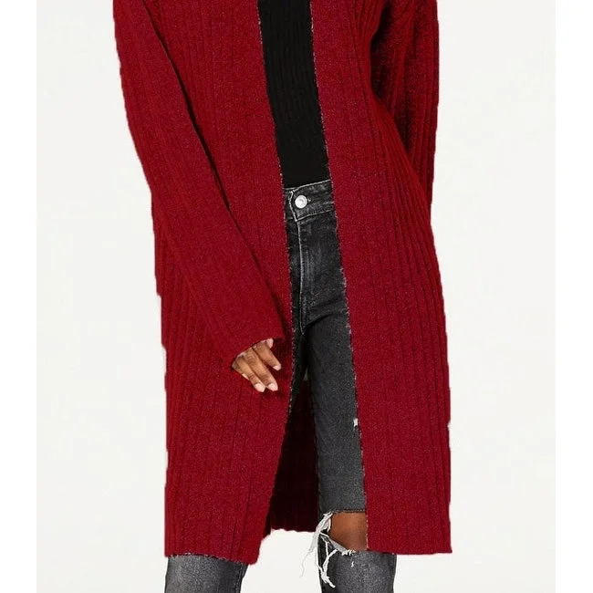 Hooked Up By Iot Juniors' Cozy Rib-Knit Cardigan Red Size X-Small