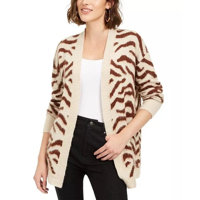 Hooked Up by IOT Junior's Zebra Print Cardigan Brown Size Medium