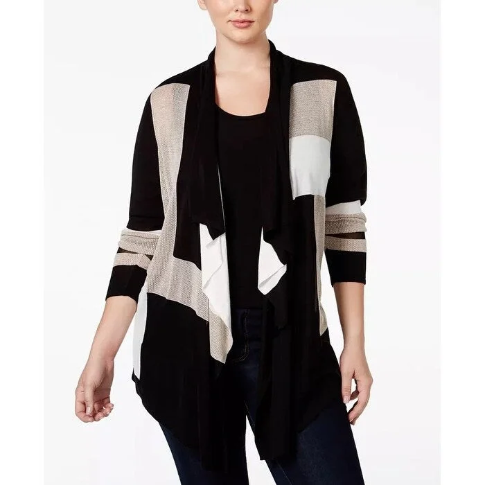 INC International Concepts Women's Plus Size Colorblocked Multi-Stitch Cardigan Black Size 4X