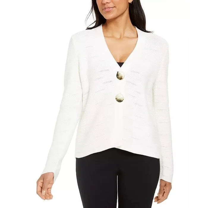 JM Collection Women's Two Button Cardigan Sweater White Size X-Large