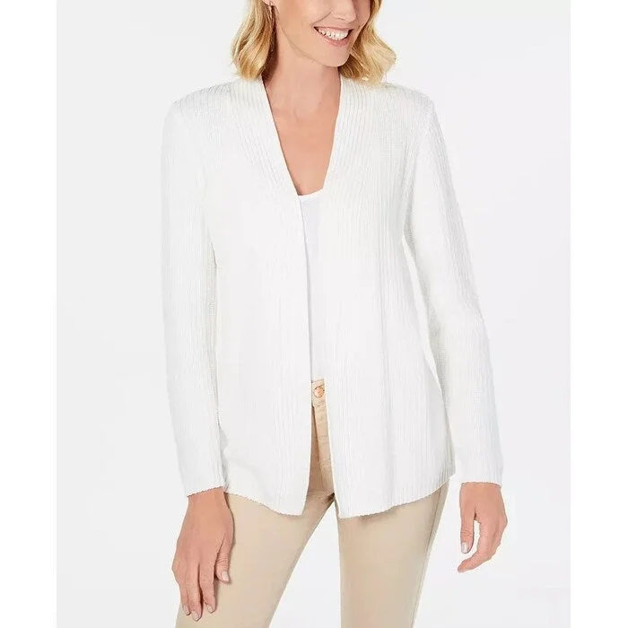 Karen Scott Women's Cotton Mixed Knit Cardigan White Size Petite Small - Petite Small