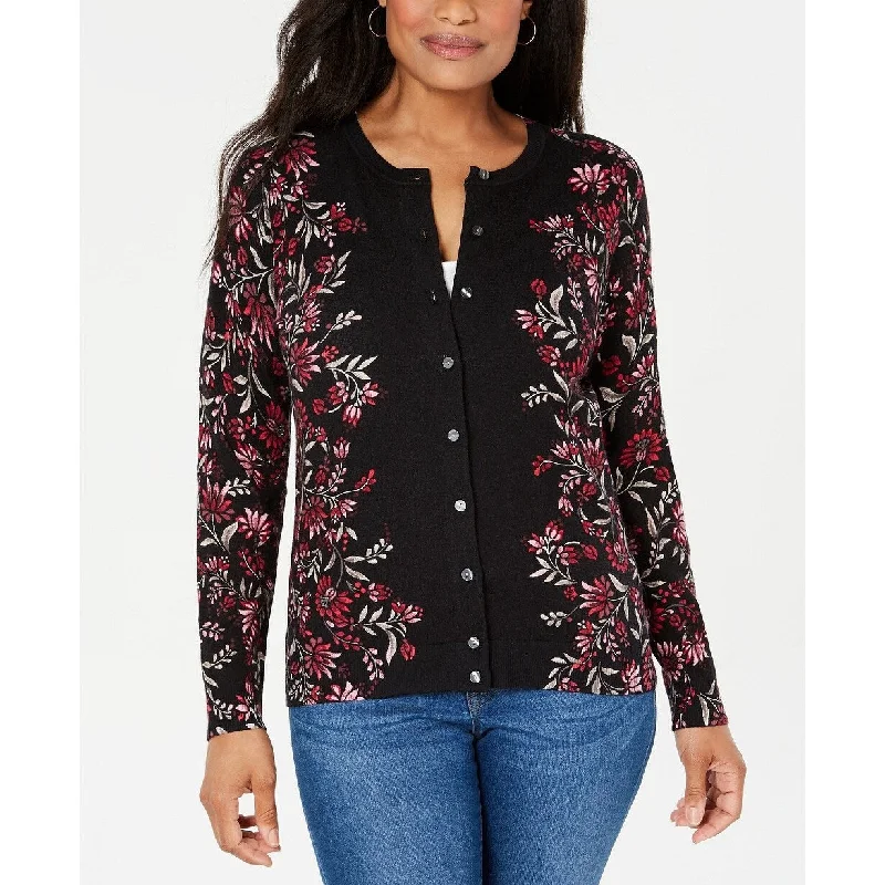 Karen Scott Women's Floral-Print Button-Up Cardigan Ks Merlot Combo Size Extra Large - X-Large