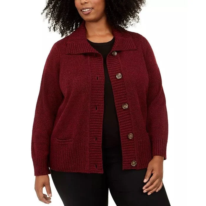 Karen Scott Women's Marled Wing Collar Cardigan Red Size 3X