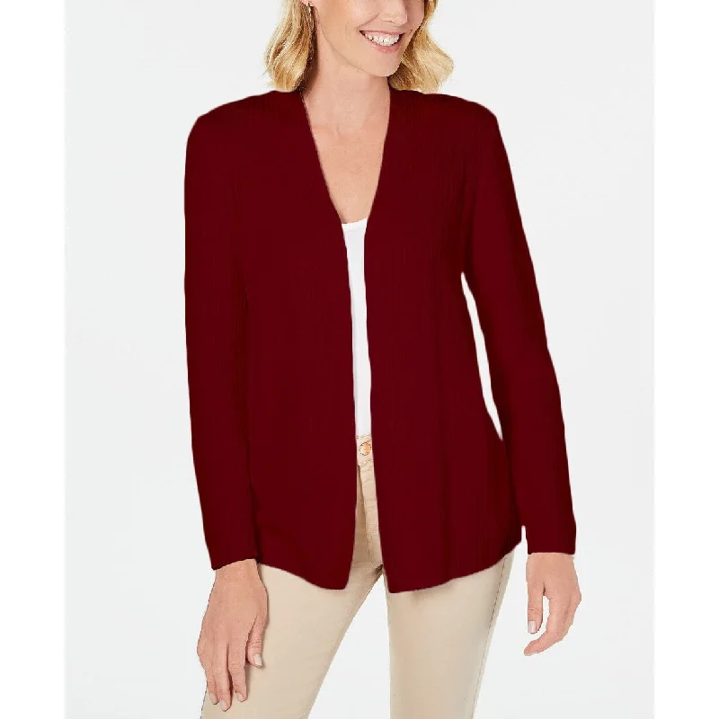 Karen Scott Women's Petite Cotton Mixed-Knit Cardigan Medium Red Size Petite Small - Petite Small