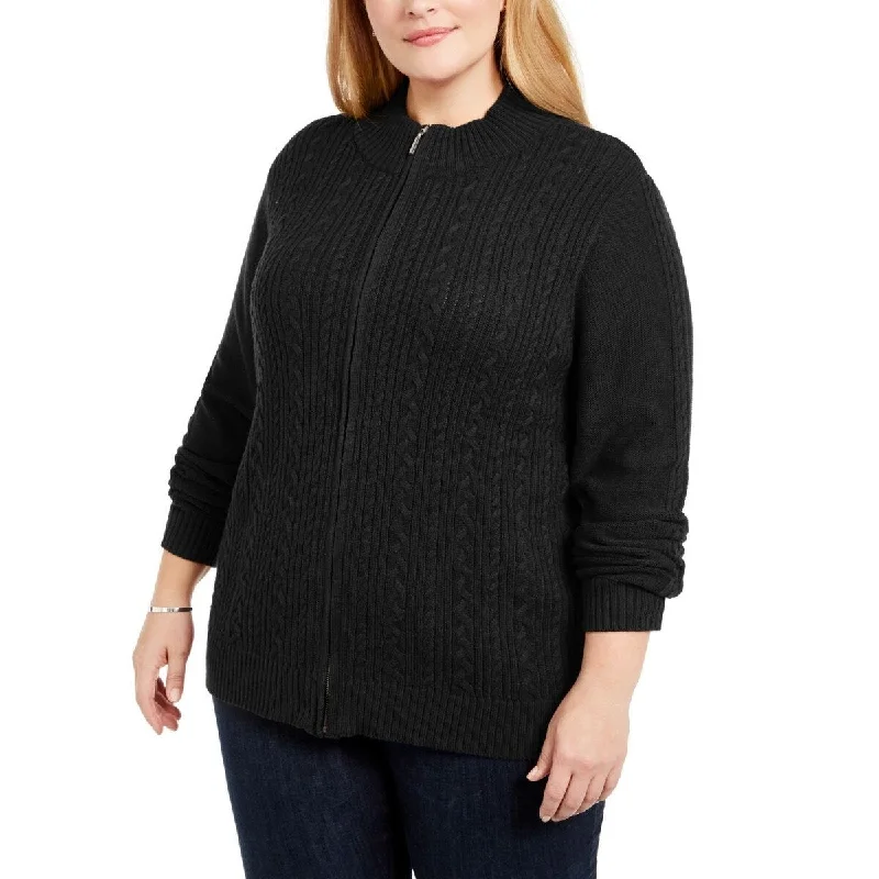 Karen Scott Women's Plus Size Cable Knit Cardigan Sweater Black Size 3 Extra Large - XXX-Large