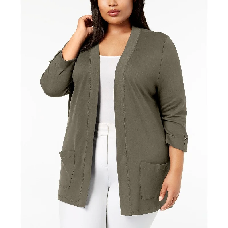 Karen Scott Women's Plus Size Cotton Cozy Cardigan Green Size 2X