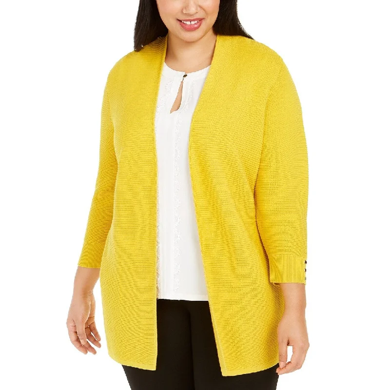 Kasper Women's Open Front Cardigan Bright Yellow Size 1X