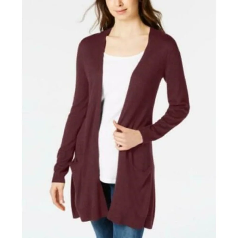 Maison Jules Women's Long Open-Front Jersey Cardigan Sweater Wine Size Large